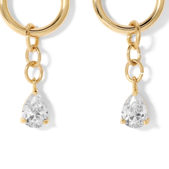 New Vanessa Mooney THE CRYSTAL TEARDROP HOOPS Dainty CZ crystal hoop earrings - Picture 2 of 2